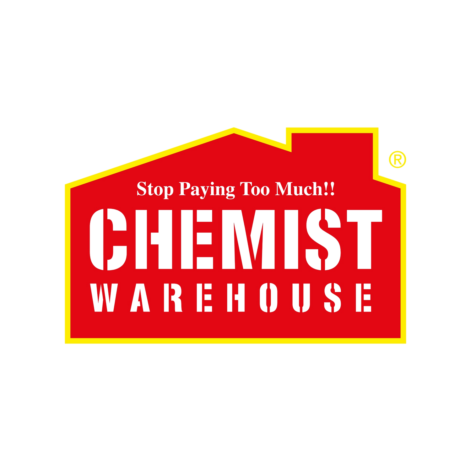Chemist Warehouse logo with red background and white text