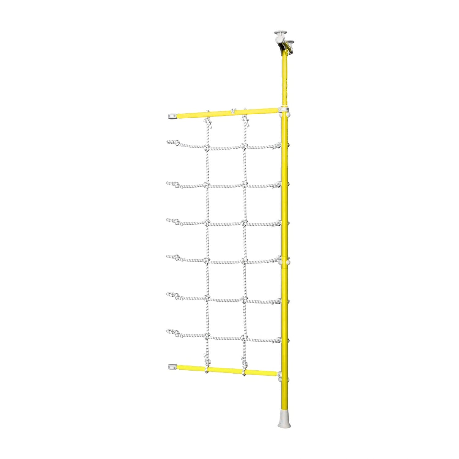 Yellow climbing ladder with rope on a white background