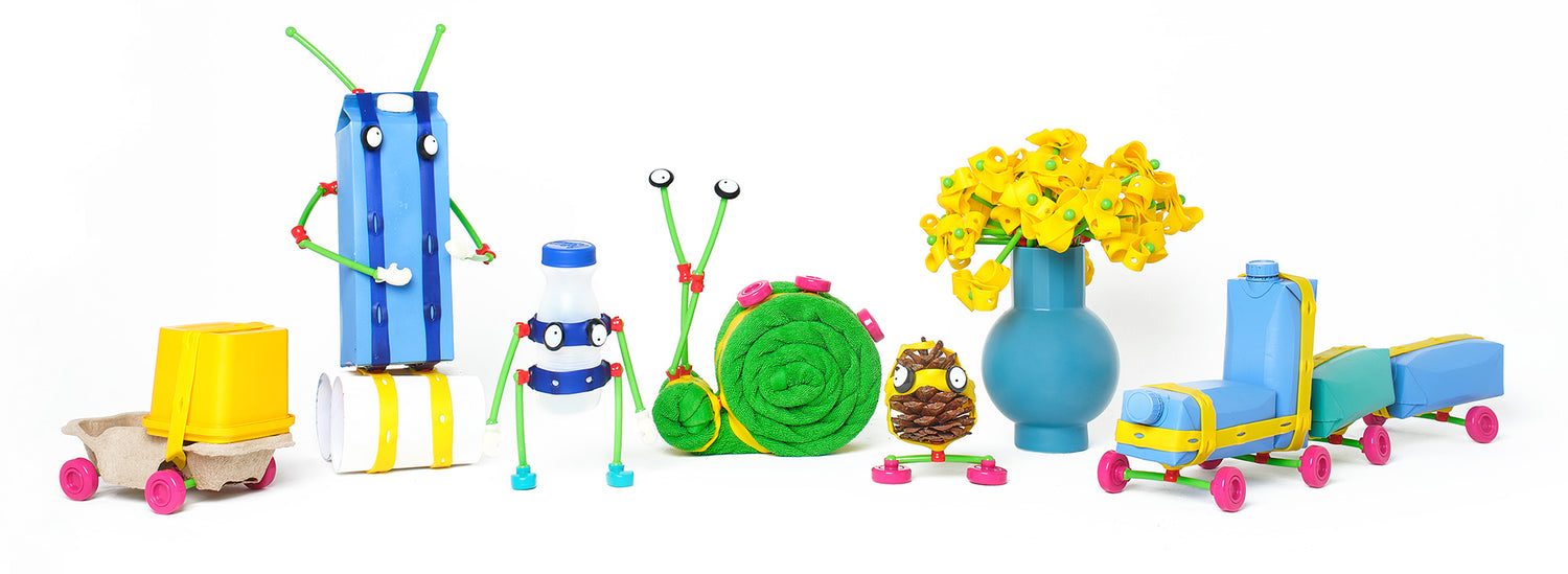 Parts and wheels to make unique toys like robots, cars, flowers . Sold by Tinnitots