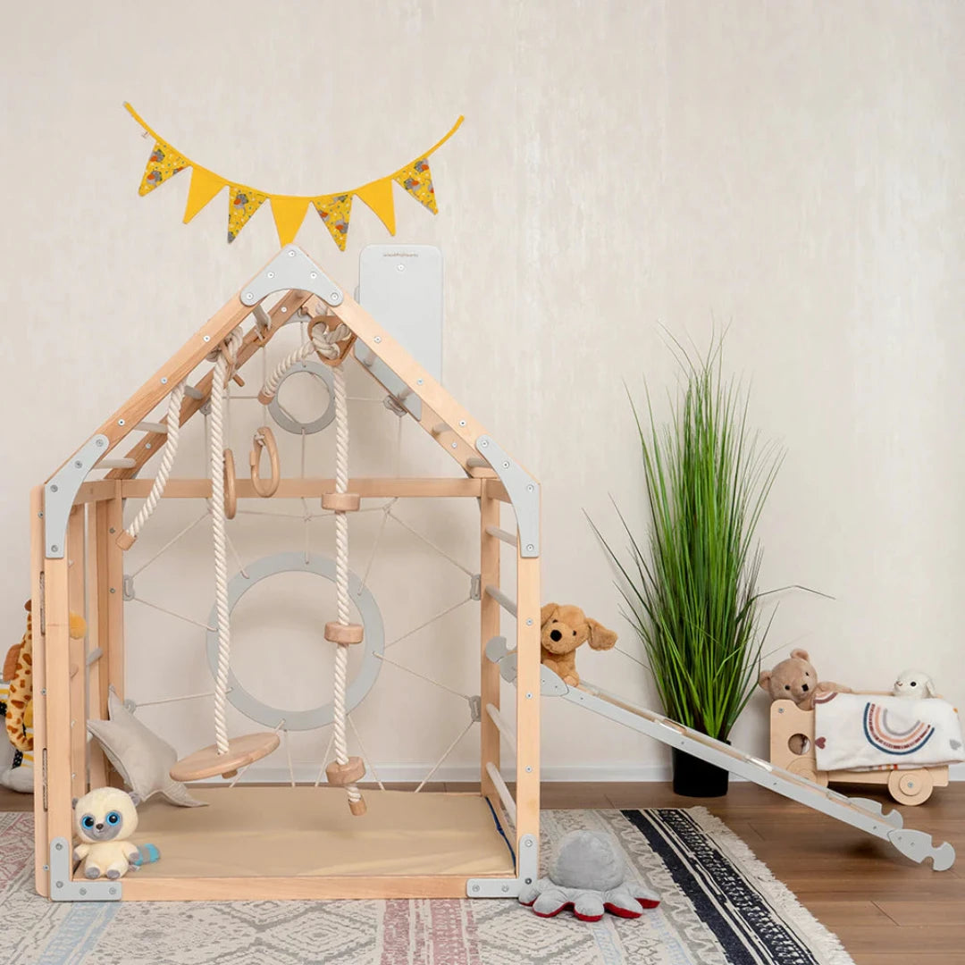 Scandi Montessori Wooden Play gym with swing 