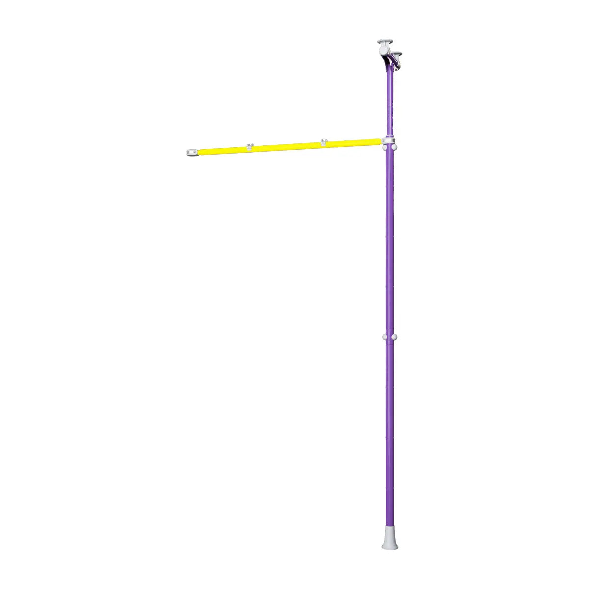 Purple pole with a yellow horizontal bar on a white background