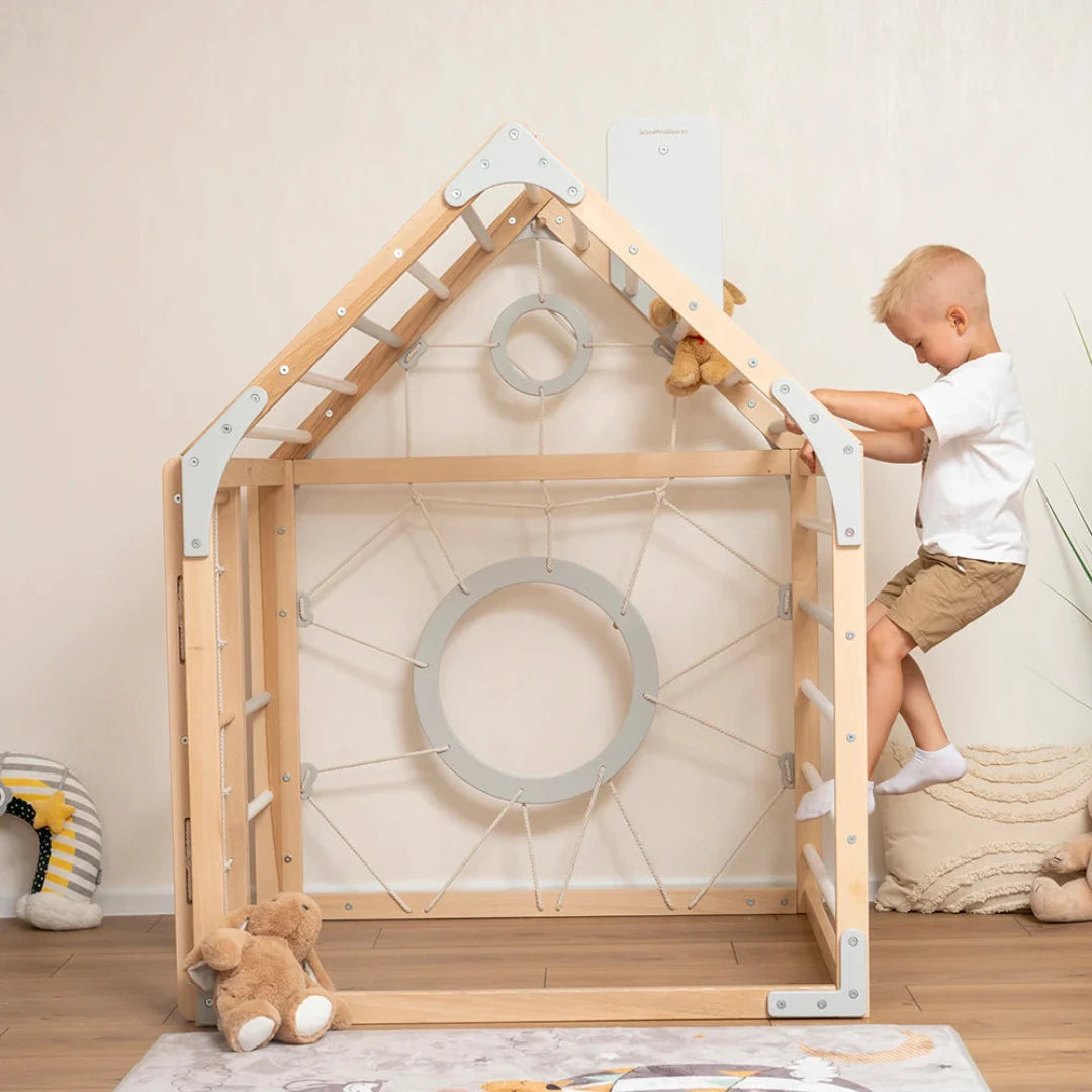 Wooden Climbing Playhouse in Wood and Grey colour