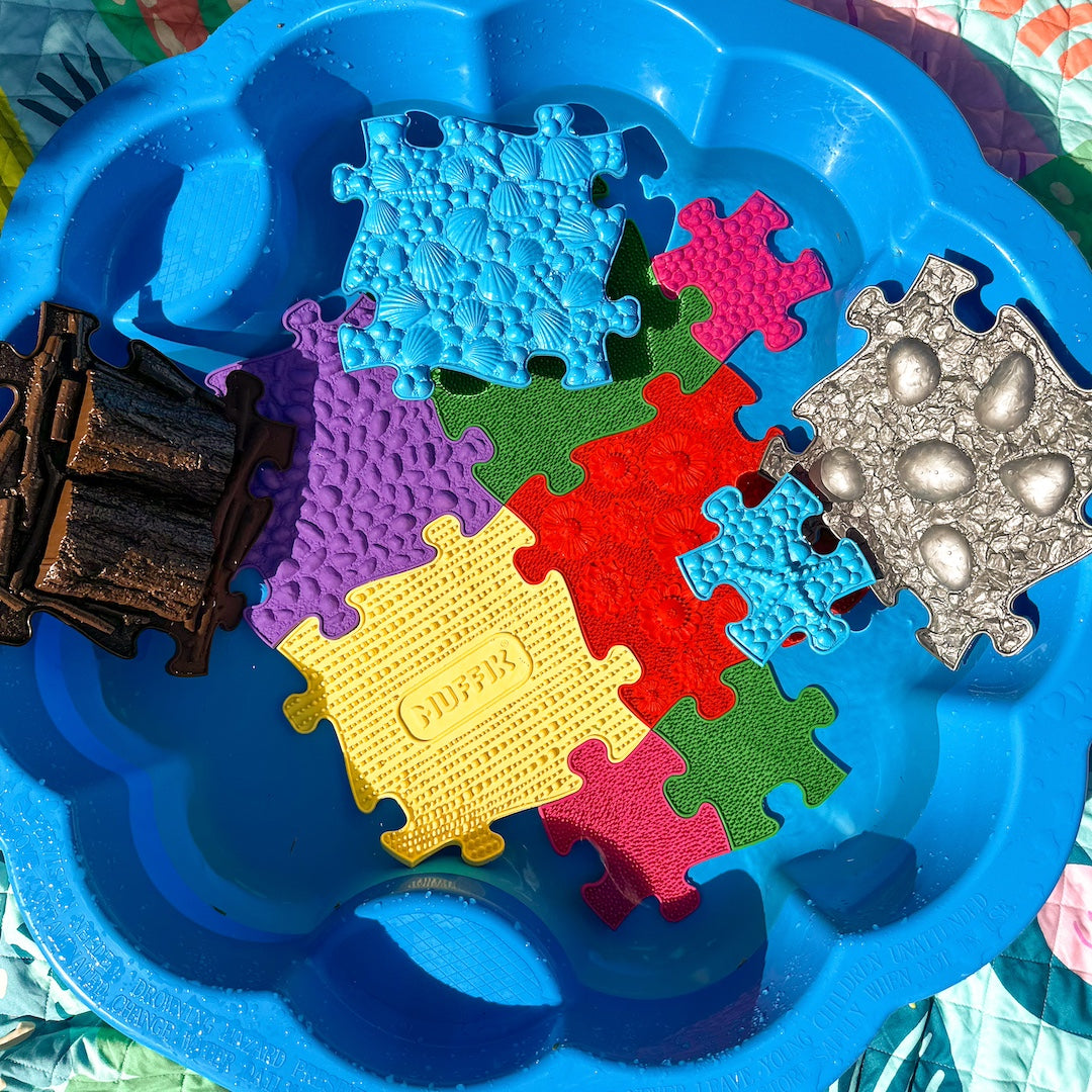 waterproof  colorful tinnitots sensory puzzle pieces in blue bell