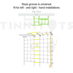 Indoor gym with monkey bars and spider net