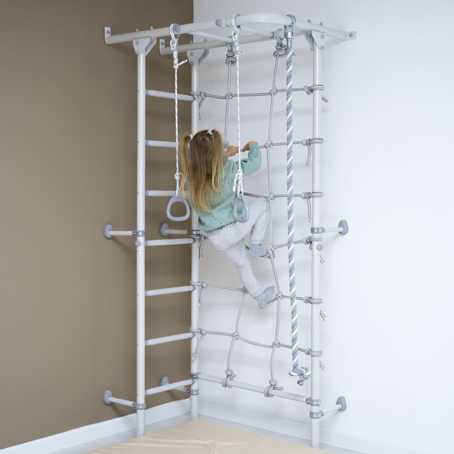Swedish Corner Wallbars S4 – wall-mounted indoor climbing frame for kids with monkey bars, sensory ladders and gymnastics rings, ideal for Australian homes
